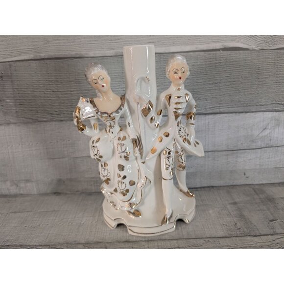 Vintage Ceramic Victorian Figurine Couple Lamp Base With Gold Accents - Picture 1 of 8